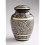 The Classic Cremation Urn. Hand Engraved Solid Brass With Black Lacquer Coat. 3" Height, Includes Velvet Heart Shape Storage & Display Box.