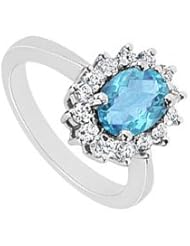 Blue Topaz and Diamond Ring 14K White Gold - 1.50 CT TGW