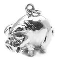Heavy Sterling Silver Fat Piggy Hog 3D Pig Pendant or Charm