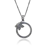 Sterling Silver Marcasite Circle Butterfly Pendant, 18'