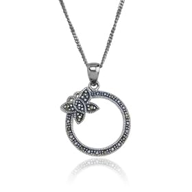 Sterling Silver Marcasite Circle Butterfly Pendant, 18
