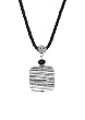 Necklace - N440 - Ceramic Stone Pendant Hung on a Triple-Strand Twisted Silk / Satin Cord + 2" Extension Chain - Square Shape ~ Black and White Stripes