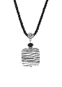 Necklace - N440 - Ceramic Stone Pendant Hung on a Triple-Strand Twisted Silk / Satin Cord + 2" Extension Chain - Square Shape ~ Black and White Stripes