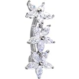 Solid 14KT White Gold TOP MOUNT Cubic Zirconia LILY DROP Belly Ring