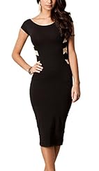 Sexy Short Sleeves Sheer Illusion Backless Club Dress 