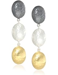 GURHAN "Jordan" Silver and Gold Oval Lentil Long Drop Post Earrings