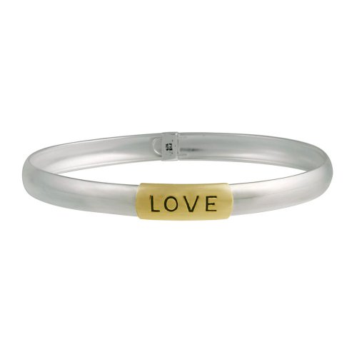 18k Gold Plated And Sterling Silver Love Plaque Inspirational Flex Bangle Bracelet
