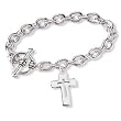 Sterling Silver Pierced Cross 7.5-inch Toggle Bracelet