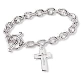 Sterling Silver Pierced Cross 7.5-inch Toggle Bracelet