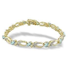 14K Yellow Gold Genuine Pear Aquamarine and Diamond Bracelet by Jewels For Me