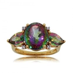 Mystic Fire Topaz Diamond Ring in Solid Yellow Gold