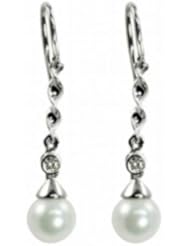 14kt White Gold 6.5mm Cultured Pearl & Diamond (.04 ctw) Earring