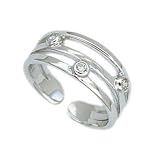 .925 Sterling Silver Toe Ring with CZ Stones