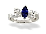 14K White Gold Genuine Marquise Sapphire and Diamond Bow Ring