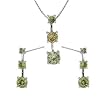 Sterling Silver Rhodium Plated Set with Green CZ- Necklace and Earrings
