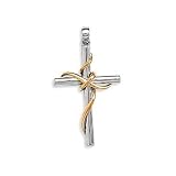 14 Karat Gold Plate and Rhodium Plated Sterling Silver Cross Pendant