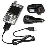 3 Pieces Value Combo Of Palm Treo 650, Treo 700w, Treo 700p, Tungsten T5, Tungsten E2, LifeDrive, TX, 4-In-1 USB Travel Charger + USB Car Charger + USB Retractable Cable