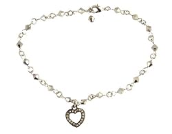Anklet - A26 - Sized to Fit - Swarovski (tm) Crystal Beads ~ Hematite (Gunmetal Color) with Heart Charm