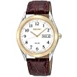 Seiko #SNE056 Men's Gold Tone Leather Strap White Dial Solar Quartz Watch