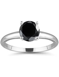 1/4 (0.21-0.27) Cts Black Diamond Solitaire Ring in 14K White Gold