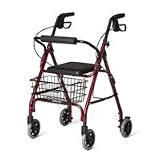 Deluxe Rollator Rolling Walker, 250 lb. Capacity, Burgundy