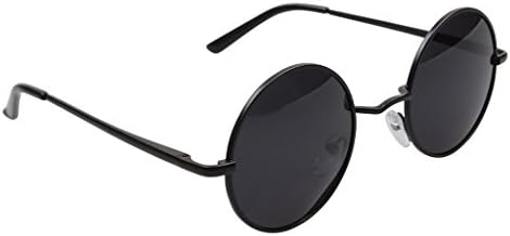Senchoice Unisex Vintage Hippie Retro Metal Round Circle Frame Sunglasses Black Frame Black Lens