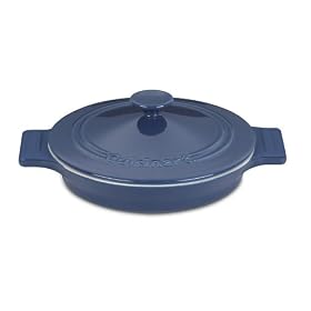 Cuisinart Chef's Classic Ceramic Bakeware 1-Quart Round Baker with Lid, Blue by Cuisinart