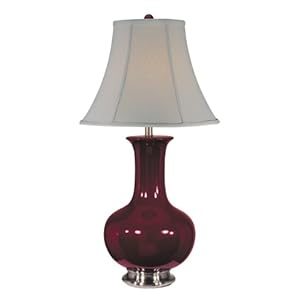 Lite Source LS-21325BURG Belicia Ceramic Table Lamp Burgundy And Polished Steel with Fabric Shade