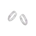 SILVER PINK & WHITE CUBIC ZIRCONIA CHANNEL SET HOOP EARRINGS
