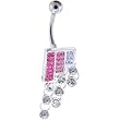 Pink Austrian Crystal Square Gem Drop Dangle Belly Ring