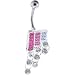 Pink Austrian Crystal Square Gem Drop Dangle Belly Ring