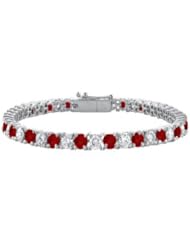 Garnet and Cubic Zirconia Prong Set 10K White Gold Tennis Bracelet 7.00 CT TGW