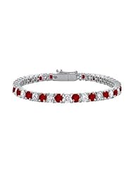 Sterling Silver Round Garnet and Cubic Zirconia Tennis Bracelet 7.00 CT TGW