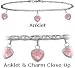 14 K White Gold 9" Flat Gucci Style 3 Created 1.00 tcw. Tourmaline Pink Stone Heart Charm Anklet