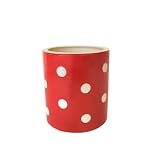 Ronnie's Terramoto Ceramic, Round Utensil Jar Crock, White Polka Dots on Tomato Red Base