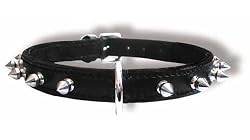 14" Spike leather dog collar - black leather