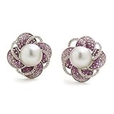 11mm Cultured South Sea Pearl And 2.75 Ct. Tot Gem Wt. Multi-Gem Earrings In 18kt White Gold