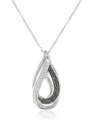 Sterling Silver 1/10cttw Black Diamond Drop Pendant Necklace, 18"