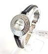 Authentic Coach Mini Heritage Womens Silver Stainless Steel Wrist Watch Black Leather Straps