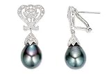 1/5 Carat Diamond and Tahitian Cultured Pearl 14K White Gold Earrings