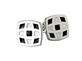Unique Black, White, & Silver Enamel Cufflinks with Presentation Box