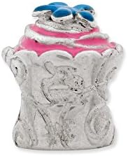 Sterling Silver Pink Enameled Cupcake Bead Charm For Pandora, Biagi, Chamilia & European Bracelets