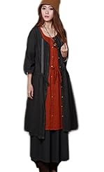 Elbow Length Sleeves Scoop Neck Pleated  Belted Cotton  Dress With a Bow(s)