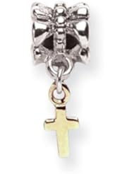 Sterling Silver & 14k Reflections Cross Dangle Bead QRS530