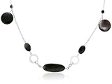 Sterling Silver, Onyx and Grey Mother-of-Pearl Necklace, 32
