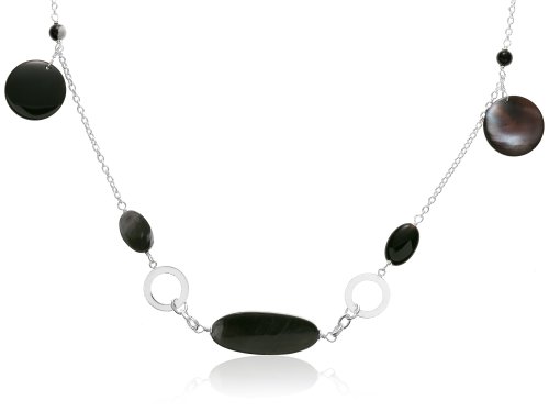 Sterling Silver, Onyx and Grey Mother-of-Pearl Necklace, 32
