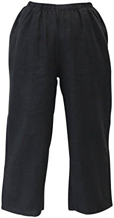 Women's Flax Linen Wide Leg Floods Pant Black (Medium, Black)