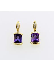14K Gold Square Cut Brazilian Amethyst with Diamond Accent