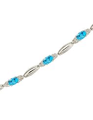 14K White Gold Oval Blue Topaz and Diamond Bracelet
