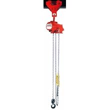 CM 7404A AirStar Spark Resistant Link Chain Air Hoist with Pull Cord Control and Hook Suspension, 1500 lbs Capacity, 10' Lift Height, 29 fpm Lift Speed, 48 SCFM, 90 psi